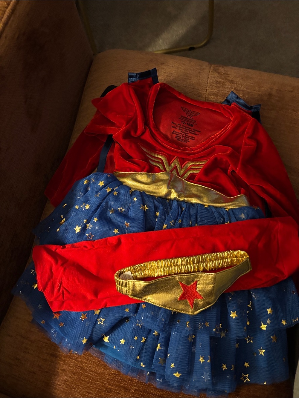12-18 months Superhero Costume Dress in Red, Blue & Gold